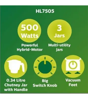 Picture of Philips Daily Collection HL7505/00 500W Mixer Grinder 3 Jars White & Purple