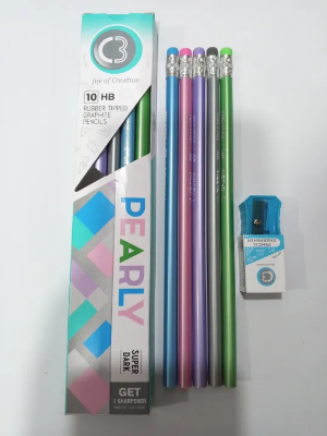 Picture of Super Dark Rubber Tipped Graphite Pencils with Sharpener [ 10pcs Box Set ]