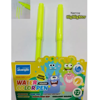 Picture of Narrow Highlighter Neon Yellow Water Color Pen 2 Piece
