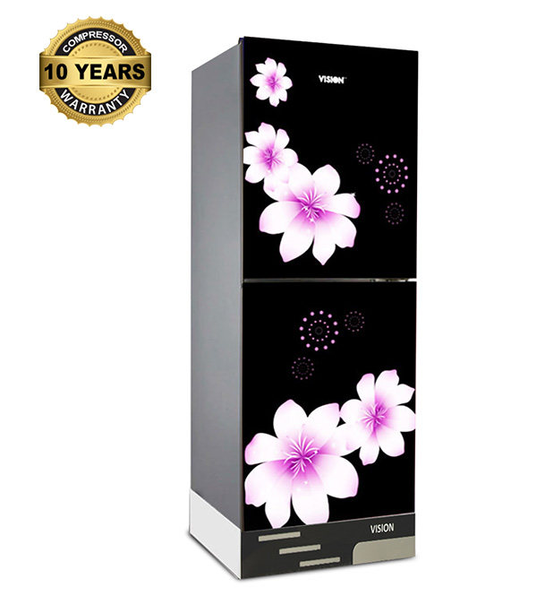 Buy VISION Glass Door Refrigerator RE-356 Liter Red Flower Top Mount at Best Price In Bangladesh