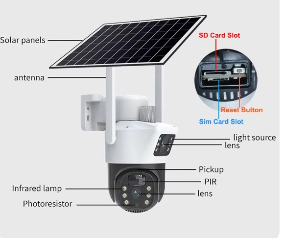 Buy V380 Solar P6A Dual Lens 4G Sim Camera Solar Panel Outdoor Low Powered Cam Color Night Vision PIR Alarm Two Way Audio Solar CCTV IP Camera   at best price In Bangladesh