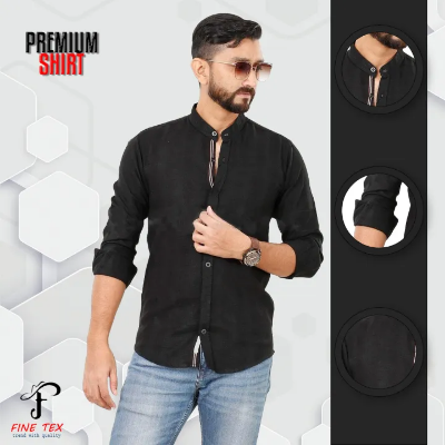 Buy Premium Quality Rawan Fabric Black Color Casual Band Collar Shirt For Men Collection By Fine Tex Clothing(Casual Band Collar Shirt For Men) at Best Price in Bangladesh