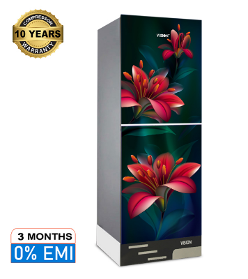 Picture of VISION Glass Door Refrigerator RE-150 Liter Red Lotus Lily Top Mount