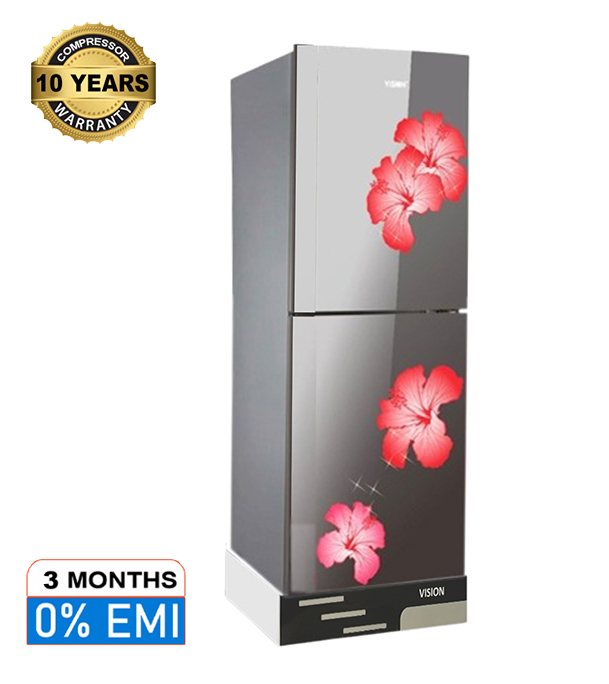 Buy VISION Glass Door Refrigerator RE-330 Liter Mirror Jaba Flower Bottom Mount at Best Price in Bangladesh