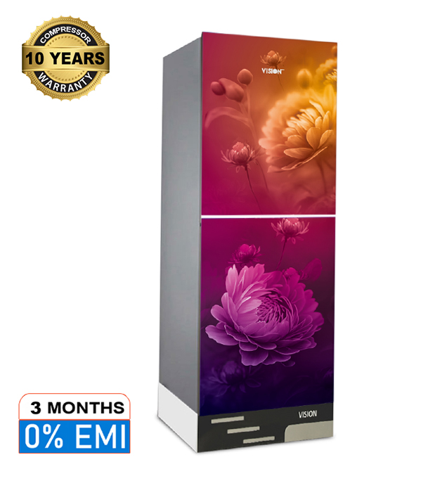 Buy VISION Glass Door Refrigerator RE-330 Liter Maroon Daisy Bottom Mountat Best Price in Bangladesh