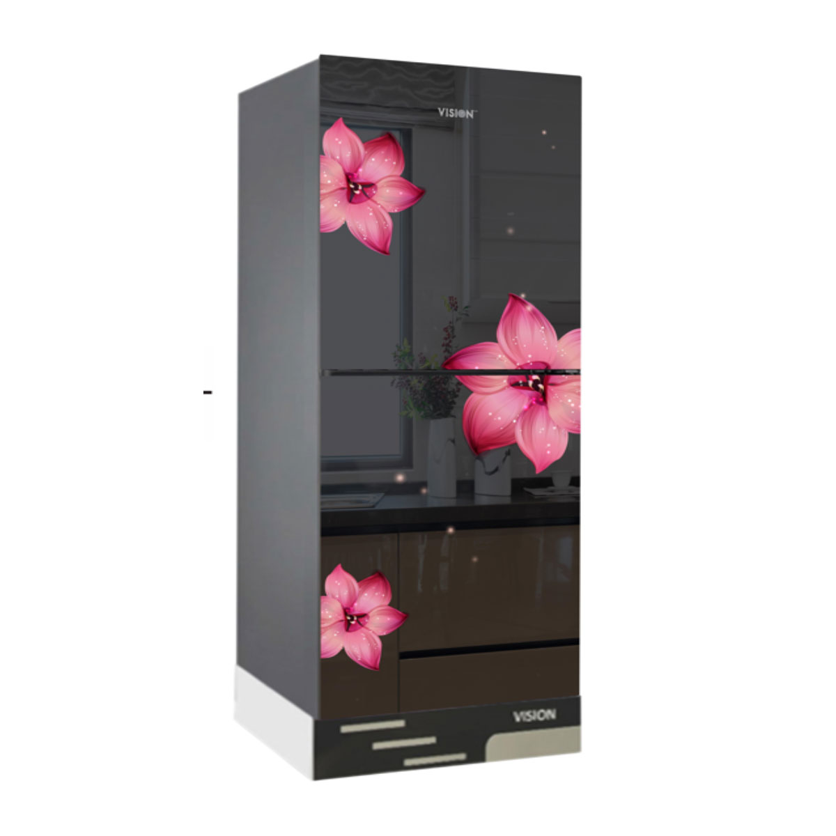 Buy VISION Glass Door Refrigerator RE-200 Liter Mirror Pink Rain Top Mount at Best Price in Bangladesh