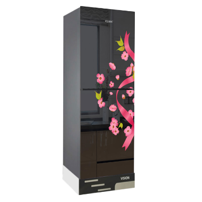Buy  VISION Glass Door Refrigerator RE-217 Liter Mirror Red Ribbon Top Mountat Best Price In Bangladesh