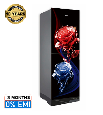 Picture of VISION Glass Door Refrigerator RE-200 Liter Crystal Rose Flower Top Mount