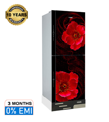 Picture of VISION Glass Door Refrigerator RE-216 Liter Red Flax Flower Bottom Mount
