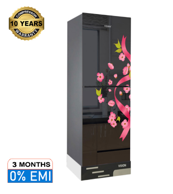 Picture of VISION Glass Door Refrigerator RE-217 Liter Mirror Red Ribbon Top Mount