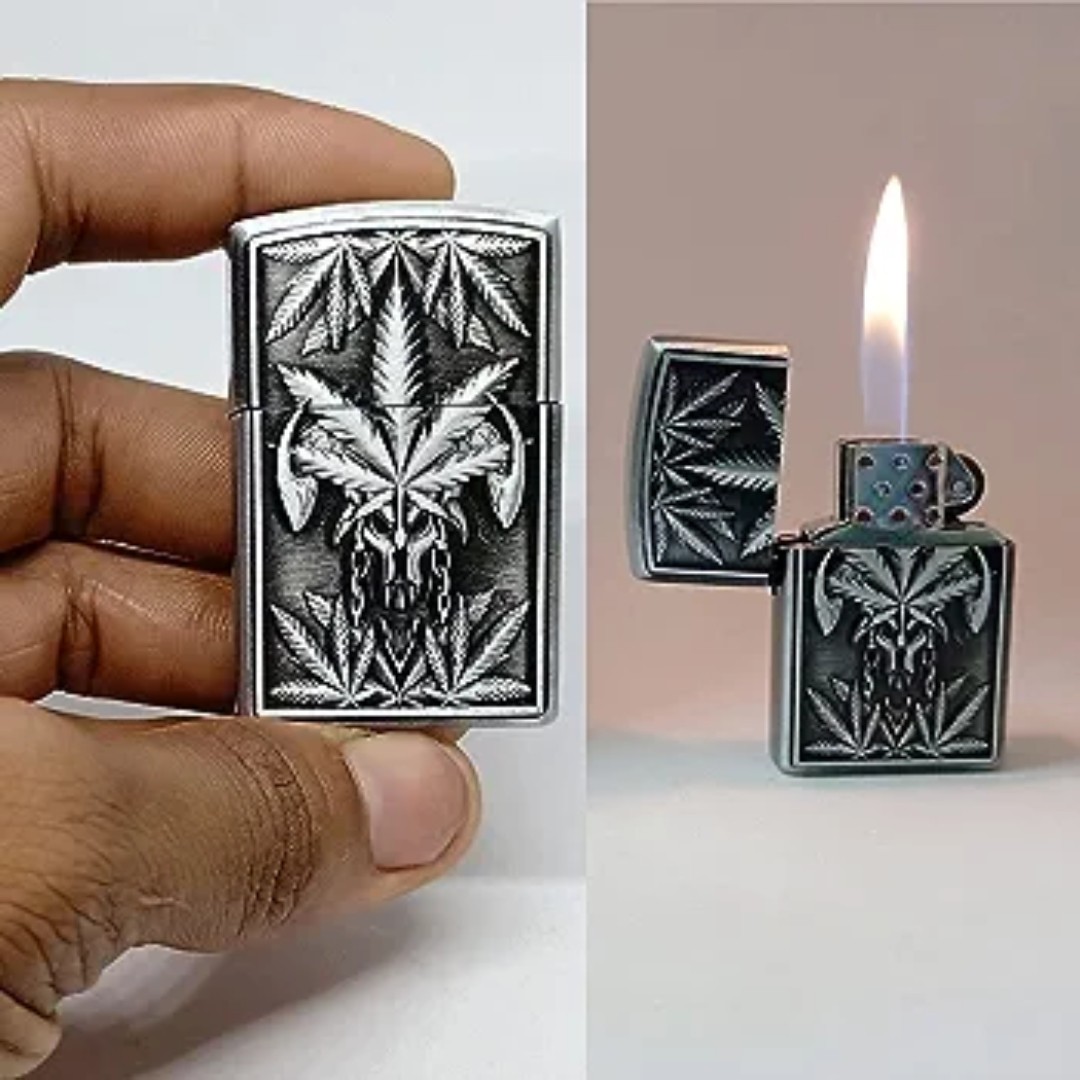 Picture of Progressive - New Metal Body Leaf Skull Butane Windproof Reflatable Cigarete Gas Lighter - Motors - Modern and Trendy - Excellent