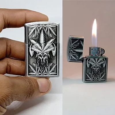 Picture of Progressive - New Metal Body Leaf Skull Butane Windproof Reflatable Cigarete Gas Lighter - Motors - Modern and Trendy - Excellent