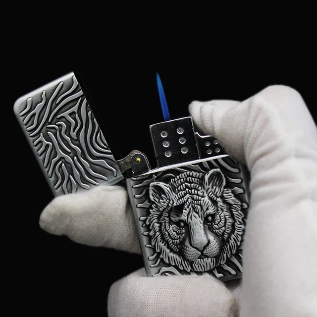 Picture of Highly Vital - Metal Body Square Tiger Design Jet Flame Hitter Butane Windproof Cigarete Gas Lighter - Motors - Modern and Trendy