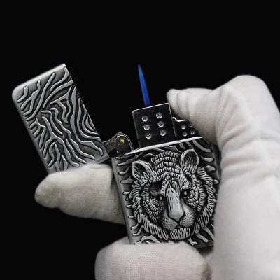 Picture of Highly Vital - Metal Body Square Tiger Design Jet Flame Hitter Butane Windproof Cigarete Gas Lighter - Motors - Modern and Trendy