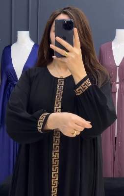 Picture of Abaya Borka (Mithila Ston) Work (With Free Hijab) Dubai Cherry Stylish Party Borka Fashion Collection Fashionable Khimar Lycra Borka For Women