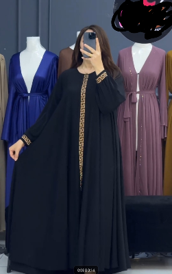 Picture of Abaya Borka (Mithila Ston) Work (With Free Hijab) Dubai Cherry Stylish Party Borka Fashion Collection Fashionable Khimar Lycra Borka For Women