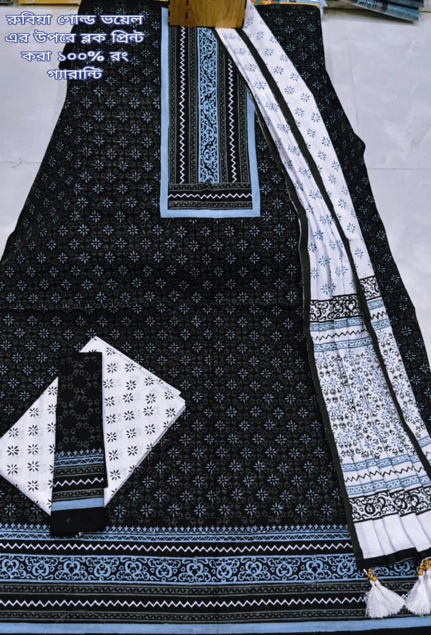 Picture of Premium Quality (Vip Block) Orbindu Cotton Block Printed Cotton Unstitched Three Piece For Women