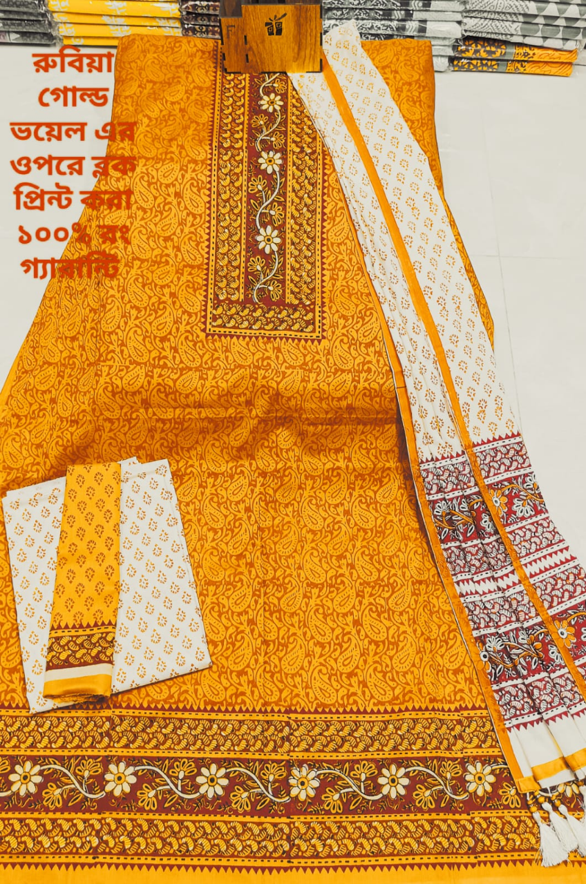 Picture of Premium Quality (Vip Block) Orbindu Cotton Block Printed Cotton Unstitched Three Piece For Women