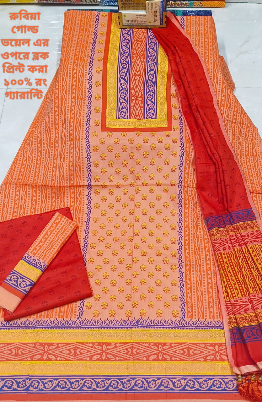 Picture of Premium Quality (Vip Block) Orbindu Cotton Block Printed Cotton Unstitched Three Piece For Women