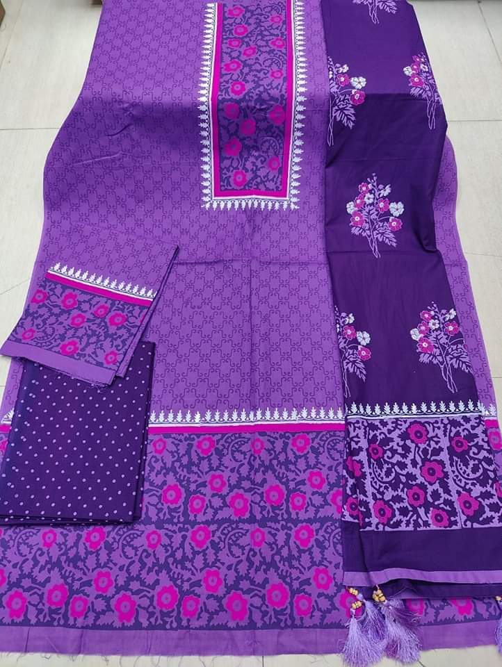 Picture of Premium Quality (Vip Block) Orbindu Cotton Block Printed Cotton Unstitched Three Piece For Women