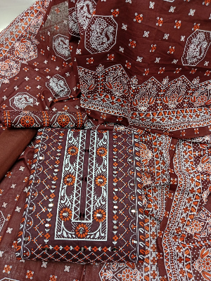 Picture of Premium Quality Embroidery And Doler Work Unstitched Three Piece Shalwar Kameez With Latest Design