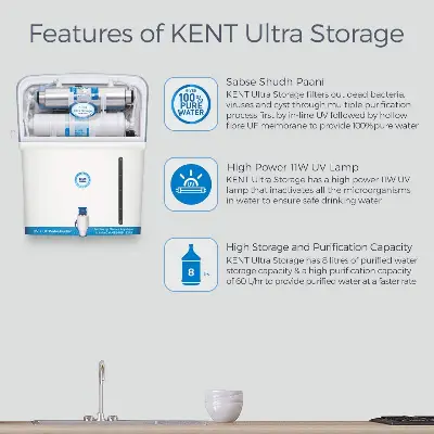 Buy Kent Ultra Storage UV 8 Liter Water Purifier UV+UF Water Purification, Wall Mountable Storage, 60 L/hr Output White at Best Price In Bangladesh	