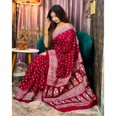 Buy Dhupian Half Silk Skin Print Saree For Women - Multicolor - PP-220 at Best Prices in Bangladesh