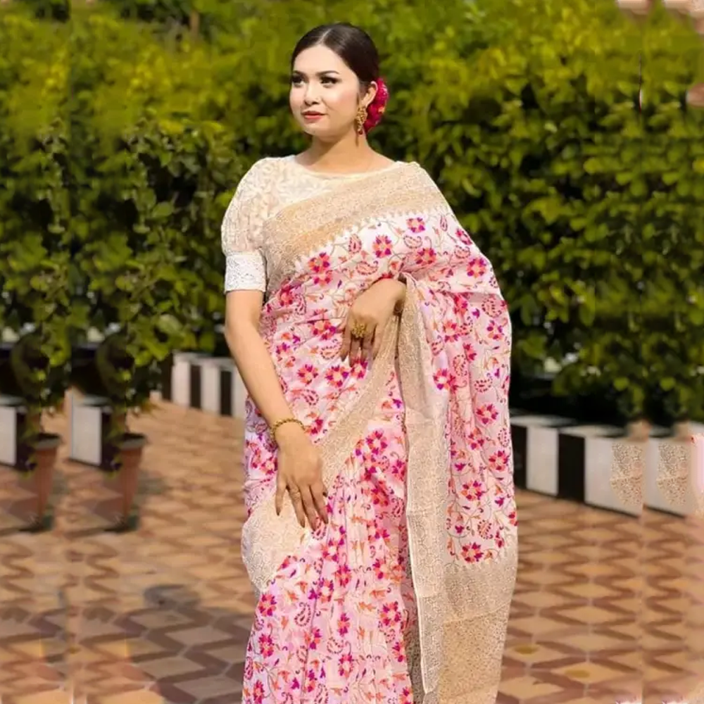 Buy Dhupian Half Silk Skin Print Saree For Women - Multicolor - PP-206 at Best Price In Bangladesh