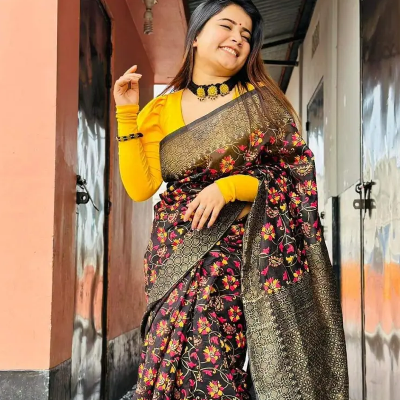 Buy Dhupian Half Silk Skin Print Saree For Women - Multicolor - PP-242 at best price In Bangladesh