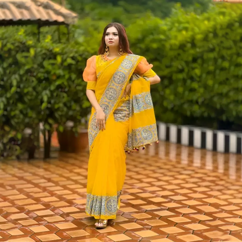 Buy  Dhupian Half Silk Skin Print Saree For Women - Multicolor - PP-222 at Best Prices in Bangladesh