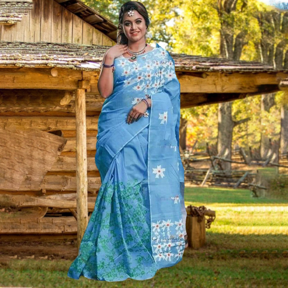 Buy Dhupian Half Silk Skin Print Saree For Women - Multicolor - PP-210 at Best Price In Bangladesh