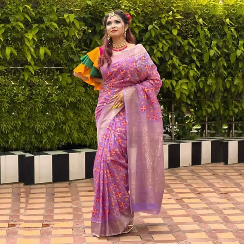 Buy Dhupian Half Silk Skin Print Saree For Women - Multicolor - PP-223 at Best Prices in Bangladesh