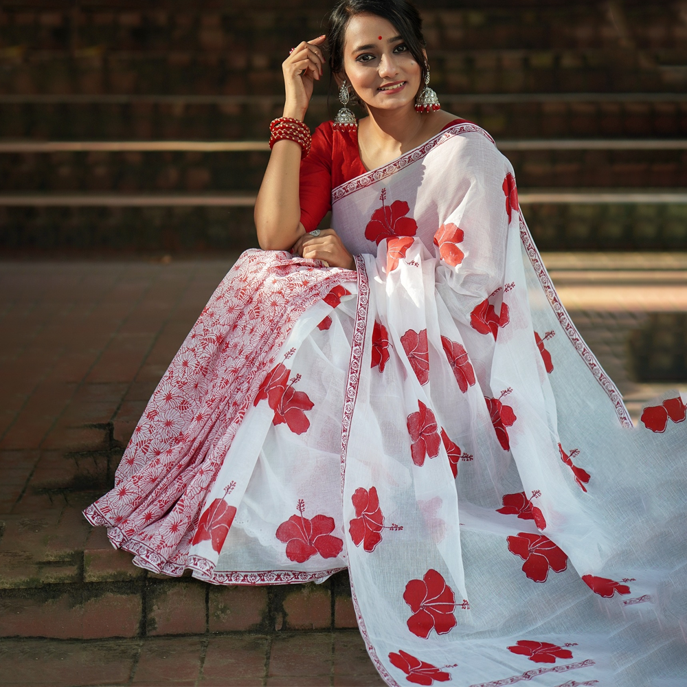 Buy Dhupian Half Silk Skin Print Saree For Women - Multicolor - PP-211 at Best Price In Bangladesh