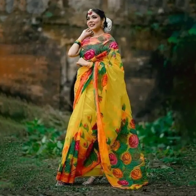 Buy Dhupian Half Silk Skin Print Saree For Women - Multicolor - PP-224 at Best Prices in Bangladesh