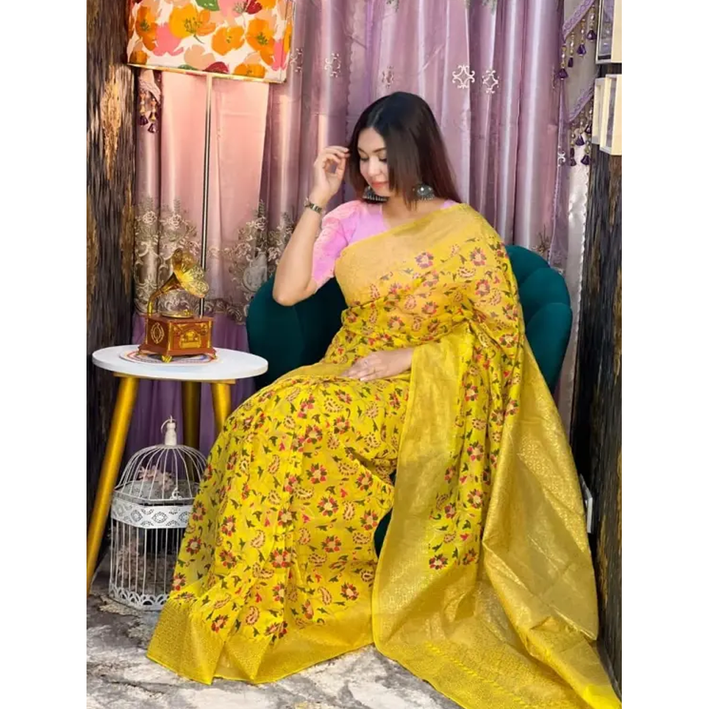 Buy Dhupian Half Silk Skin Print Saree For Women - Multicolor - PP-214 at Best Price In Bangladesh