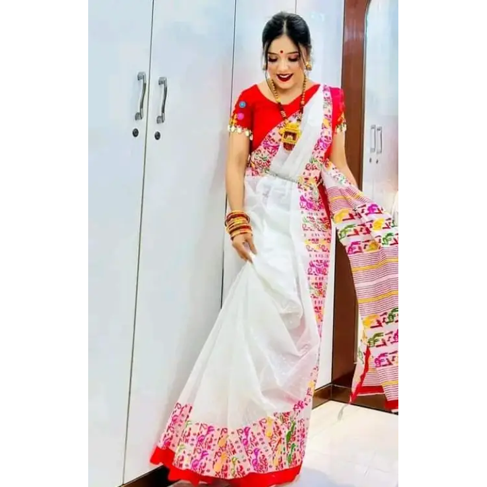 Buy Dhupian Half Silk Skin Print Saree For Women - Multicolor - PP-236 at best price In Bangladesh