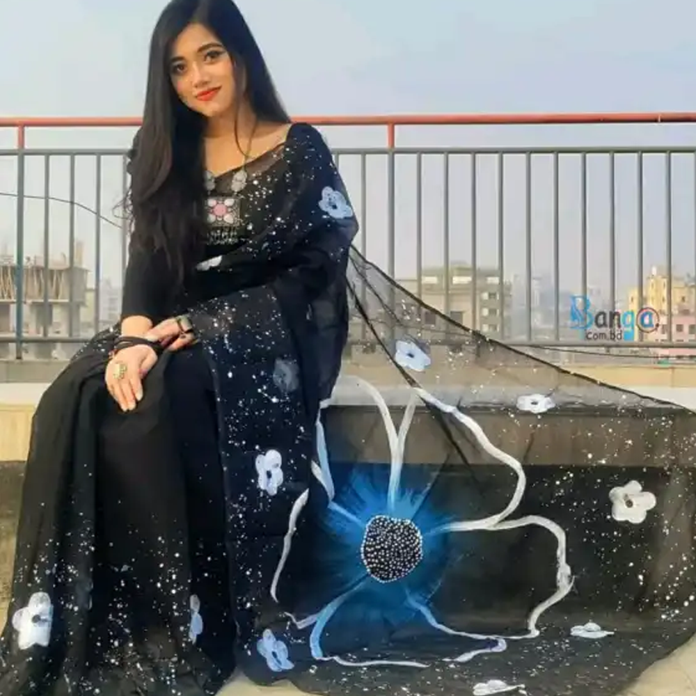 Buy Dhupian Half Silk Skin Print Saree For Women - Multicolor - PP-237 at best price In Bangladesh