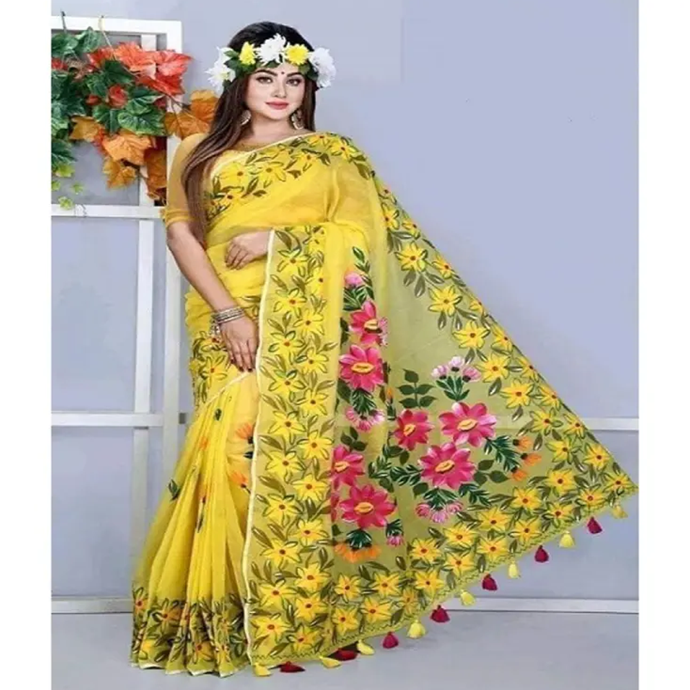 Buy Dhupian Half Silk Skin Print Saree For Women - Multicolor - PP-238 at best price In Bangladesh