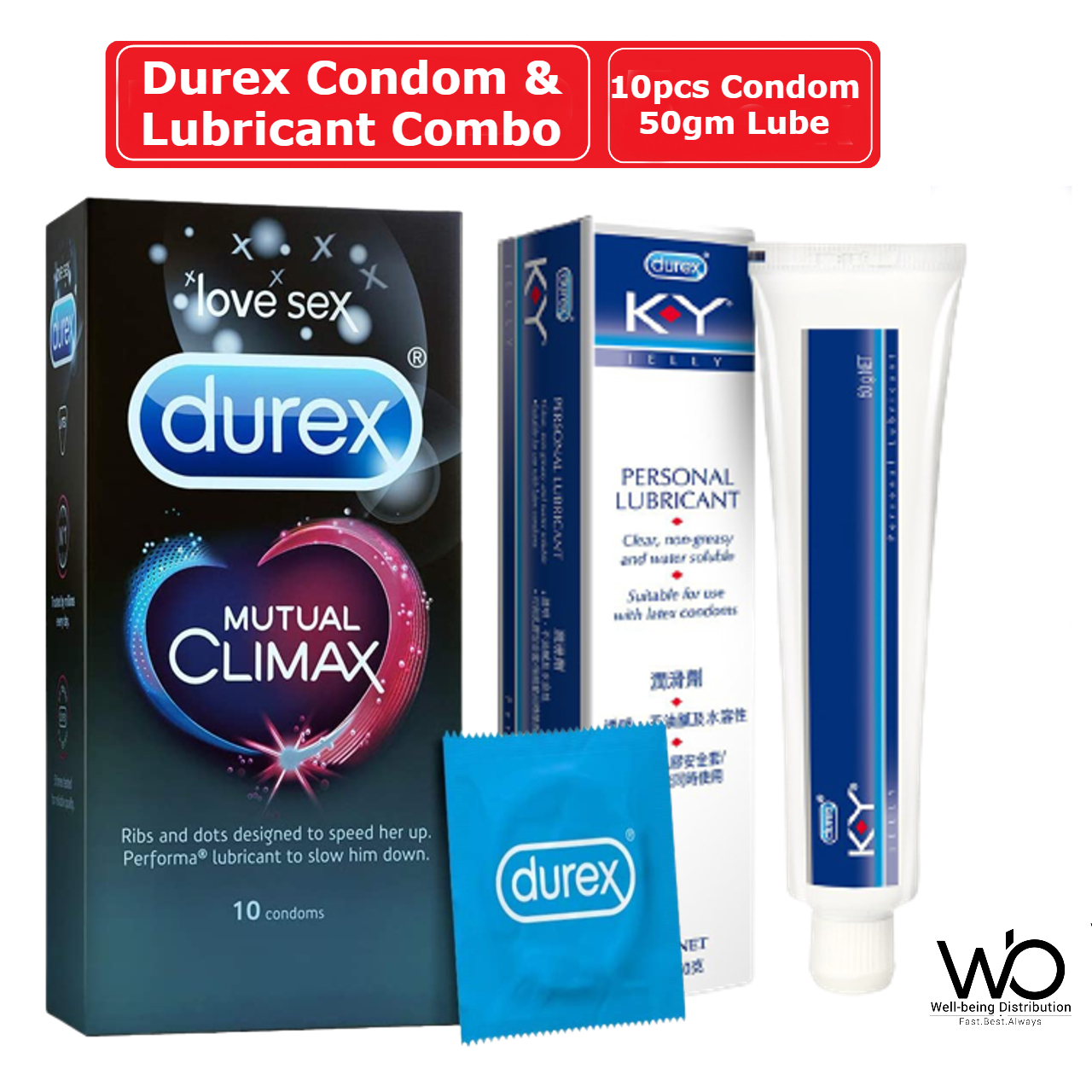 Picture of Durex Condom & Lubricant Combo - Durex Mutual Climax Condom 10pcs & Durex KY Jelly Personal Lubricant 50gm