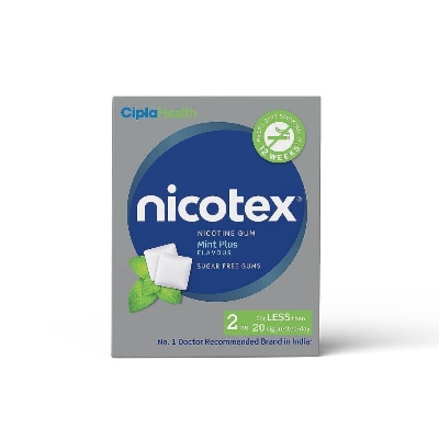 Picture of Cipla Nicotex Nicotine Sugar Free Mint Plus Gums 2Mg 12 Gums Each Pack - Helps To Quit Smoking - Who - Approved Therapy