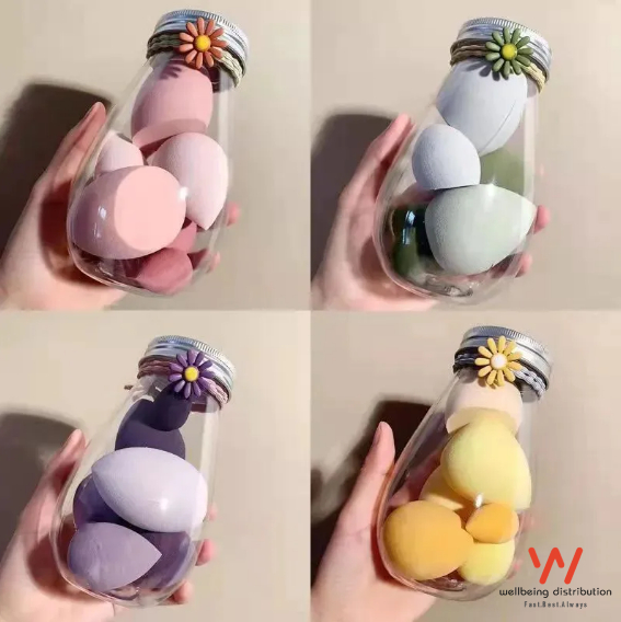Picture of 6pcs Beauty Blender Sponge Makeup Sponge Blending Puff Flawless Powder Smooth Beauty Sponge Floral Jar puff Set