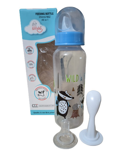 Picture of Baby Smile Feeding Bottle All in 1 250ml Baby Plastic Bottle Silicone Nipple with Extra 2 Spoon