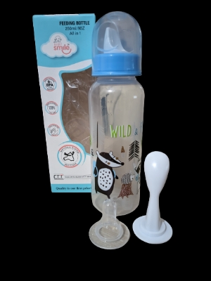 Picture of Baby Smile Feeding Bottle All in 1 250ml Baby Plastic Bottle Silicone Nipple with Extra 2 Spoon