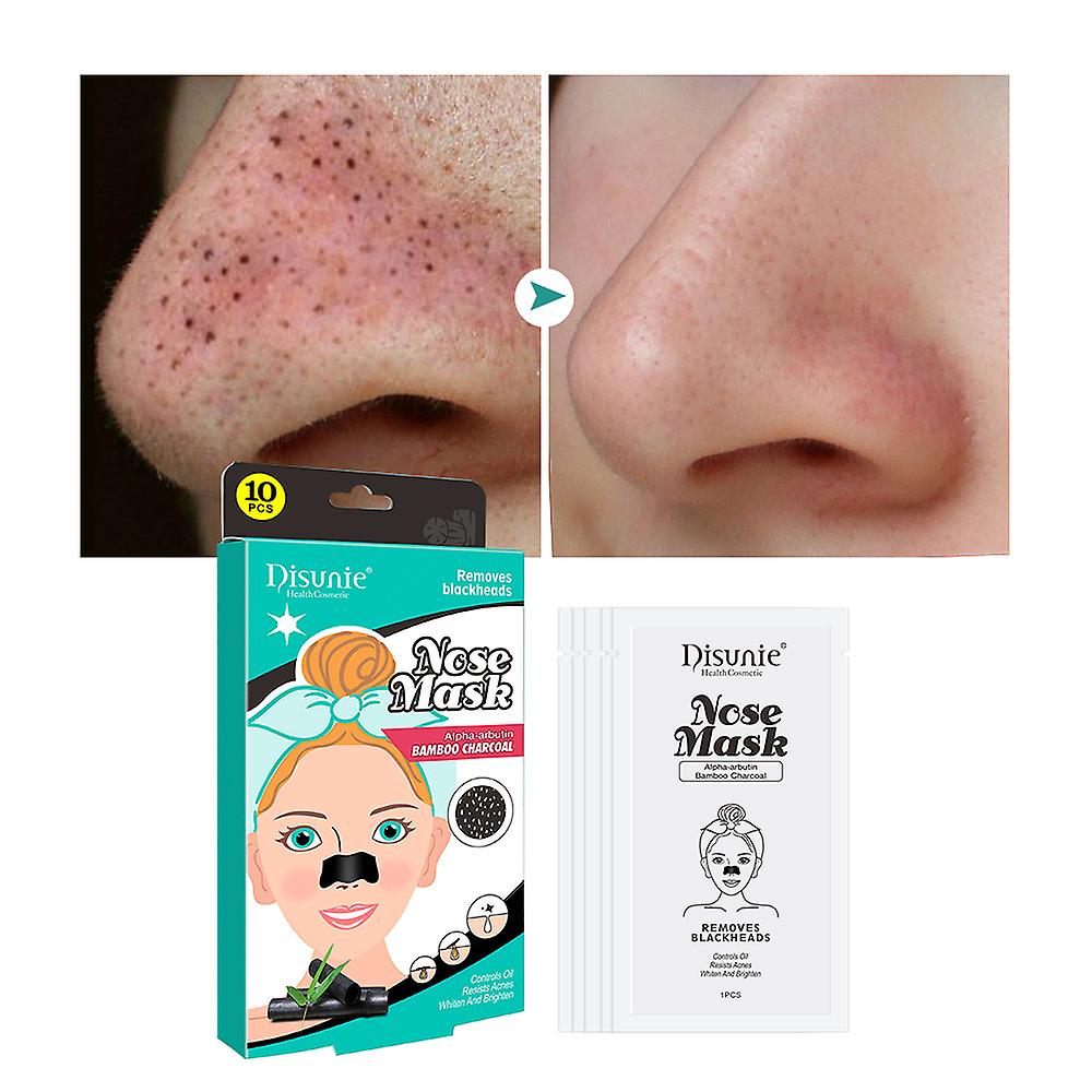 Picture of Disunie 10pcs Deep Cleansing Bamboo Charcoal Blackhead Nose Pore Cleaning Blackheads Remover Nose Patch Mask Sheet
