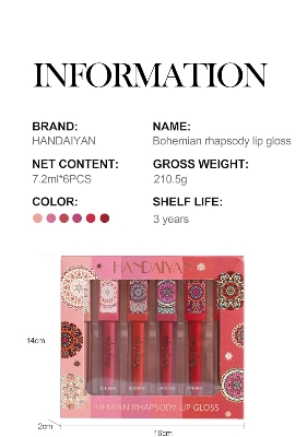 Buy Handaiyan 6pcs Bohemian Rhapsody Lipgloss Liquid Lipstick Set Pigmented, Lightweight, Waterproof, Non-Stick Cup Lip Gloss Set for Women at Best Price In Bangladesh
