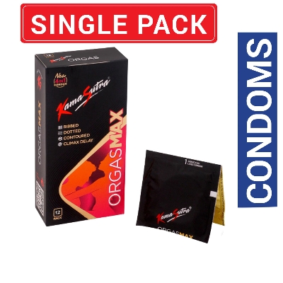 Picture of KamaSutra OrgasMax 4in1 Condom -  Ribbed Dotted Contoured Climax Delay Condoms - Large Single Pack - 12x1=12pcs - Condom