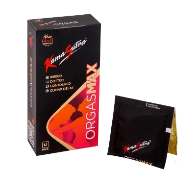 Picture of KamaSutra OrgasMax 4in1 Condom -  Ribbed Dotted Contoured Climax Delay Condoms - Large Single Pack - 12x1=12pcs - Condom