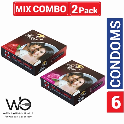 Picture of Tiger Condom Mix - 1 Pack Rose & 1 Pack Strawberry Flavord - 3x2=6pcs