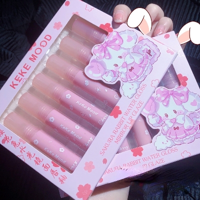 Picture of KEKE MOOD 6pcs Set Sakura Rabbit Water Gloss Mirror Lip Glaze Lipsticks Lip Gloss