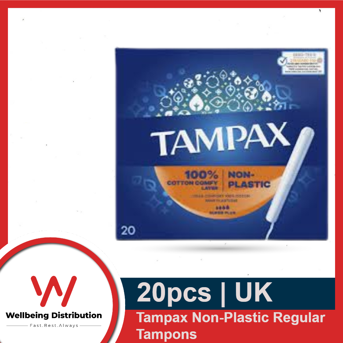 Picture of Tampax Non-Plastic 100% Cotton Comfy Layer Regular Tampons 20pcs